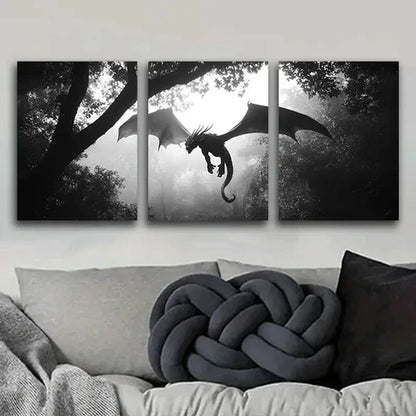 3pcs Dragons in the Sky Dark Fear Danger Wall Art Set Canvas Unframed - High Quality Print 100% Australian Made Wall Canvas - Bella Home Decor