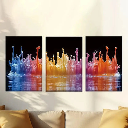 3pcs Vibrant Abstract Color Splashes in Blue Wall Art Set Canvas Framed 50x70cm - High Quality Print 100% Australian Made Wall Canvas Ready to Hang