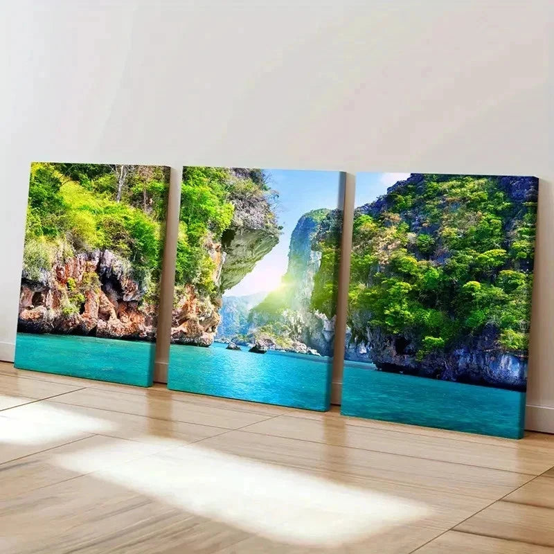 3pcs Lake and Mountain Valley Modern Wall Art Set Canvas Framed 60x90cm - High Quality Print 100% Australian Made Wall Canvas Ready to Hang