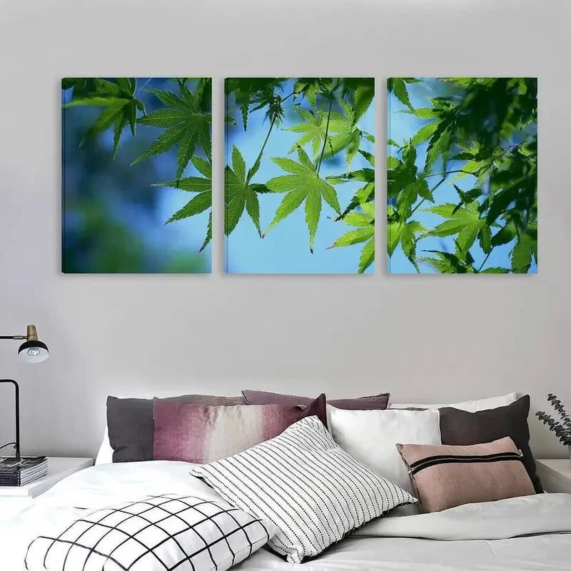 3pcs Green Leaves Reaching For The Sun    Wall Art Set Canvas Framed 50x70cm - High Quality Print 100% Australian Made Wall Canvas Ready to Hang