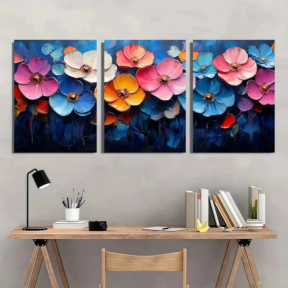 3pcs Colorful Flower Theme Painting Wall Art Set Canvas Framed 40x60cm - High Quality Print 100% Australian Made Wall Canvas Ready to Hang - Bella Home Decor