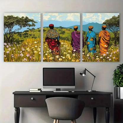 3pcs Travel Prints Ethiopian Botanical Perfect Wall Art Set Canvas Framed 50x70cm - High Quality Print 100% Australian Made Wall Canvas Ready to Hang