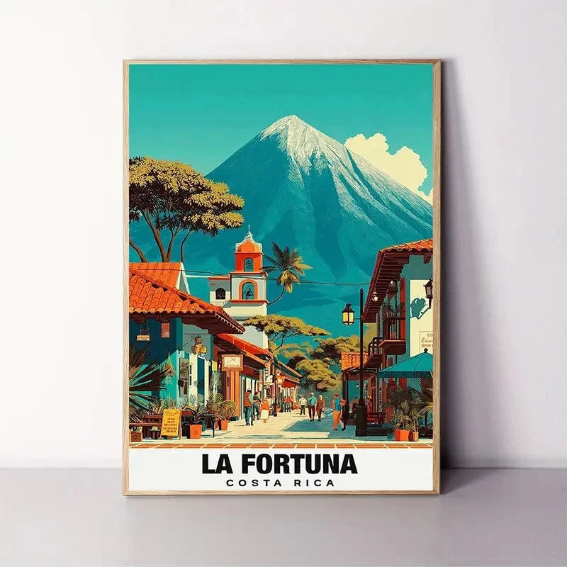 La Fortuna Costa Rica Mountains Turquoise Travel Poster Print Wall Art