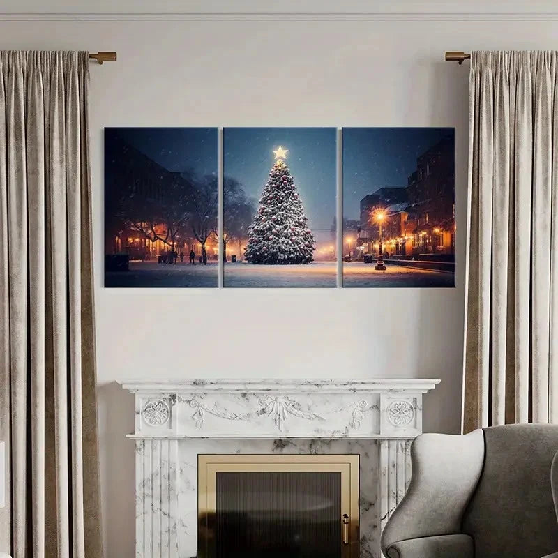 3pcs Snow Scene Christmas Tree Painting Wall Art Set Canvas Framed 60x90cm - High Quality Print 100% Australian Made Wall Canvas Ready to Hang
