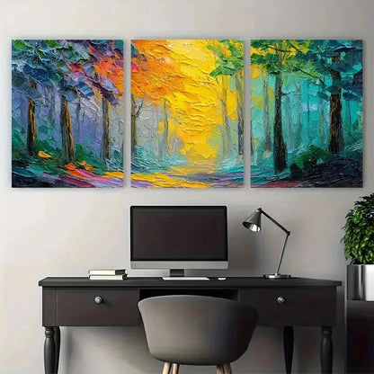 3pcs Sunshine In Forest Trees Abstract Perfect Wall Art Set Canvas Framed 50x70cm - High Quality Print 100% Australian Made Wall Canvas Ready to Hang