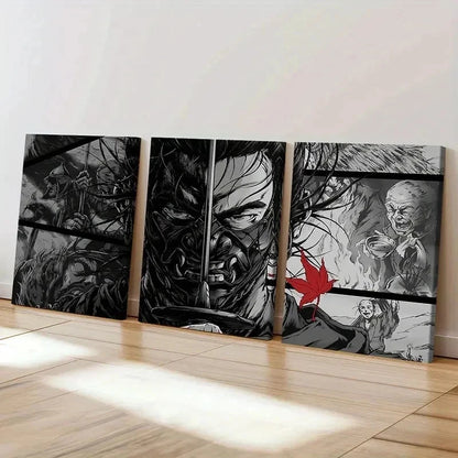 3pcs Anime-Inspired Samurai Decoration Wall Art Set Canvas Framed 50x70cm - High Quality Print 100% Australian Made Wall Canvas Ready to Hang - Bella Home Decor