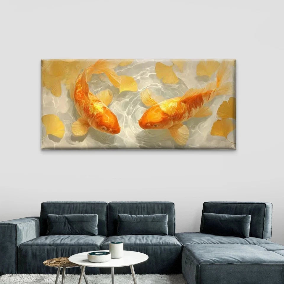 Golden Koi Fish Water Ripple Wall Art Canvas Office Home Room Framed 120x60cm