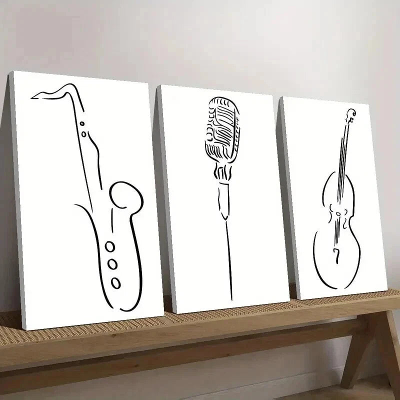 3pcs Minimalist Black  White Saxophone Perfect Wall Art Set Canvas Framed 60x90cm - High Quality Print 100% Australian Made Wall Canvas Ready to Hang - Bella Home Decor