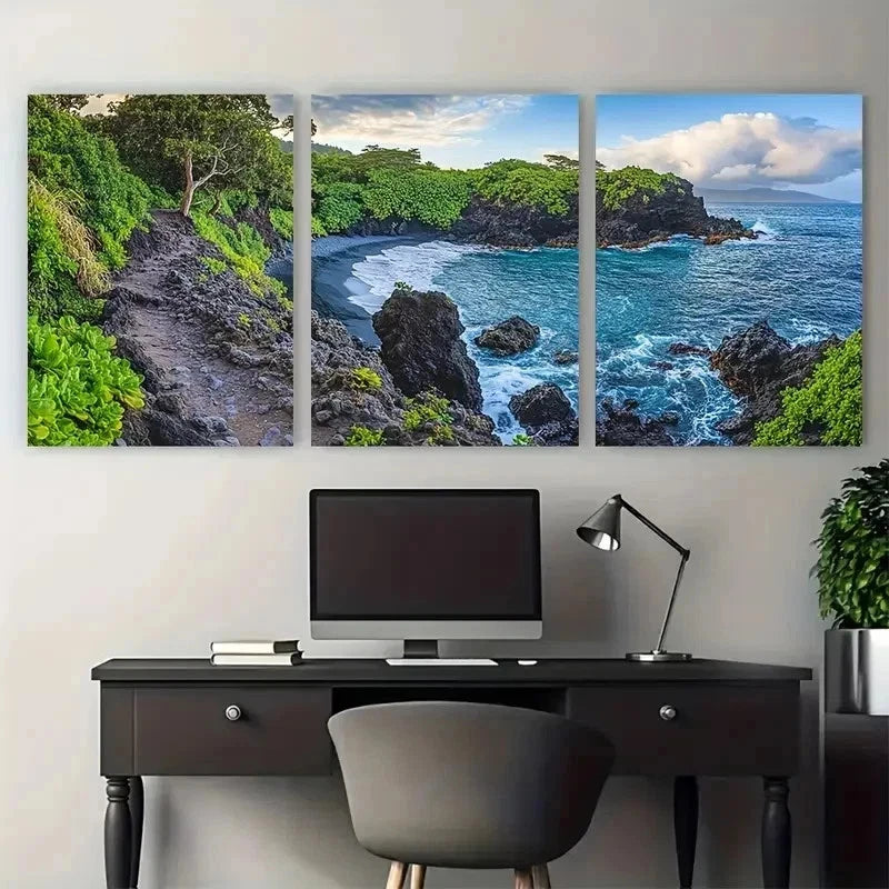 3pcs Wainapanapa State Park Hawaii Perfect Wall Art Set Canvas Framed 50x70cm - High Quality Print 100% Australian Made Wall Canvas Ready to Hang