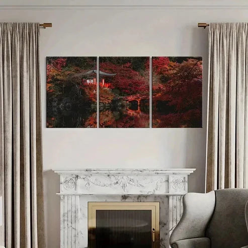 3pcs Japanese Red Maple Forest Moder Wall Art Set Canvas Unframed - High Quality Print 100% Australian Made Wall Canvas