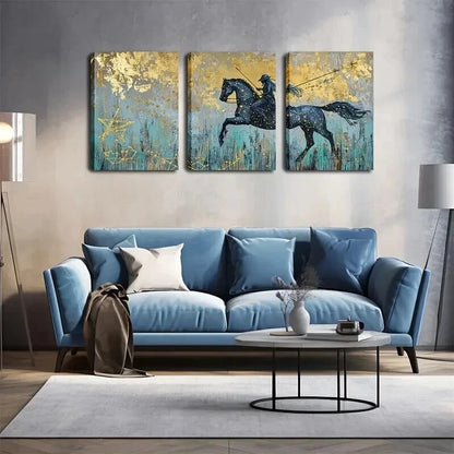 3pcs Realistic Starry Night Black Horse Perfect Wall Art Set Canvas Framed 60x90cm - High Quality Print 100% Australian Made Wall Canvas Ready to Hang - Bella Home Decor