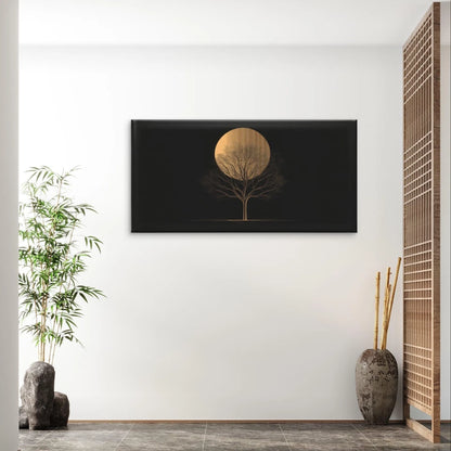 Golden Tree Silhouette Abstract Sun Wall Art Canvas Office Home Framed 120x60cm