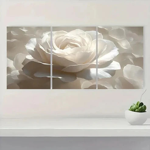 3pcs White Rose Print Flower Art D Wall Art Set Canvas Unframed - High Quality Print 100% Australian Made Wall Canvas