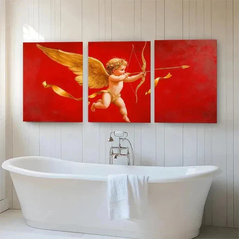 3pcs Cupid Angel Golden Winged Cherub Perfect Wall Art Canvas Unframed - High Quality Print 100% Australian Made Wall Canvas - Bella Home Decor