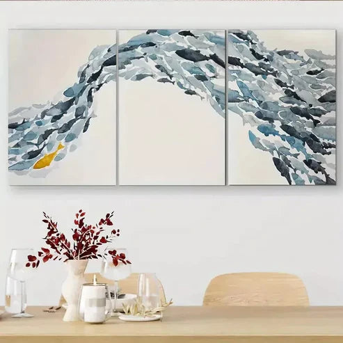 3 PCS Abstract Shoal Of Fish Triptych Wall Art Set Canvas Unframed - High Quality Print 100% Australian Made Wall Canvas