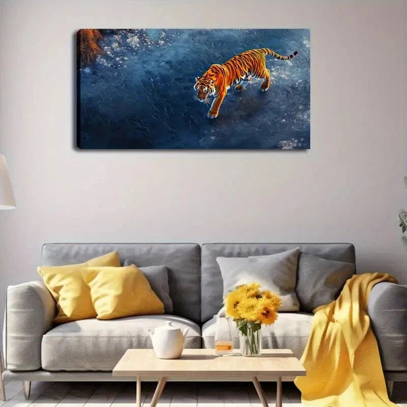 Majestic Tiger Walking Ice Wall Art Canvas Office Home Room Framed 120x60cm - Bella Home Decor