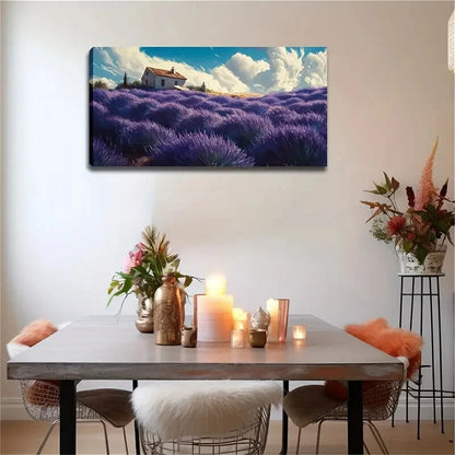 A Small House Lavender Field Wall Art Canvas Office Home Room Framed 120x60cm - Bella Home Decor