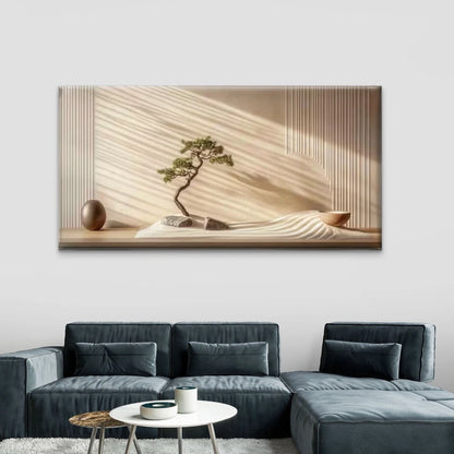 Bonsai in a Zen Sand Garden Wall Art Canvas Office Home Room Framed 120x60cm