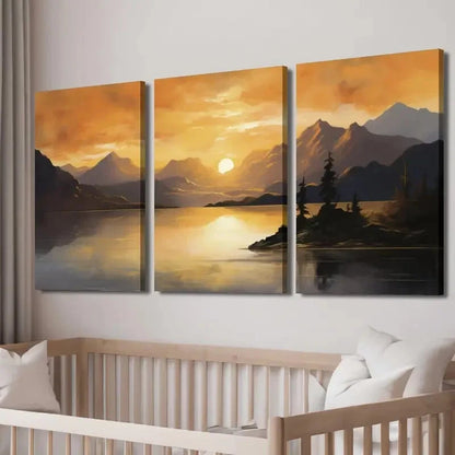 3pcs Sunset Mountain Landscape Lake Perfect Wall Art Set Canvas Framed 40x60cm - High Quality Print 100% Australian Made Wall Canvas Ready to Hang - Bella Home Decor
