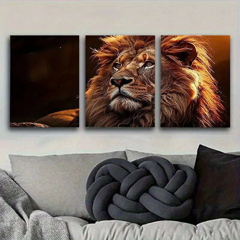 3pcs Majestic Lion Portrait Photography Wall Art Set Canvas Framed 40x60cm - High Quality Print 100% Australian Made Wall Canvas Ready to Hang