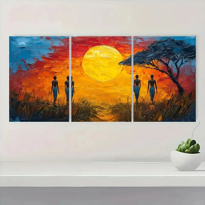 3pcs Vibrant African Tribe Landscape A Wall Art Set Canvas Framed 40x60cm - High Quality Print 100% Australian Made Wall Canvas Ready to Hang