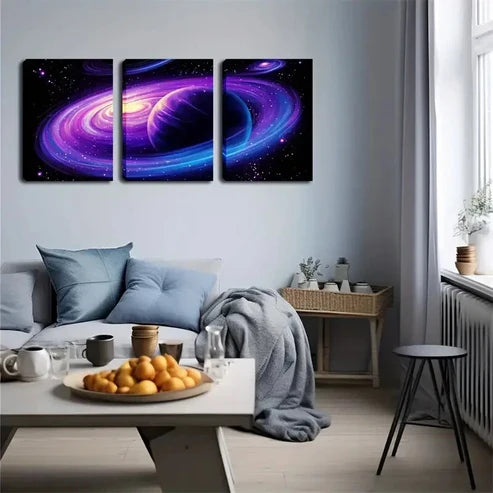3pcs Mysterious and Profound Purple-Blue Aura Wall Art Canvas Unframed - High Quality Print 100% Australian Made Wall Canvas