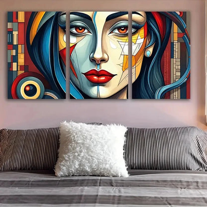 3pcs Woman’s Face Wall Art Set Canvas Framed 60x90cm - High Quality Print 100% Australian Made Wall Canvas Ready to Hang
