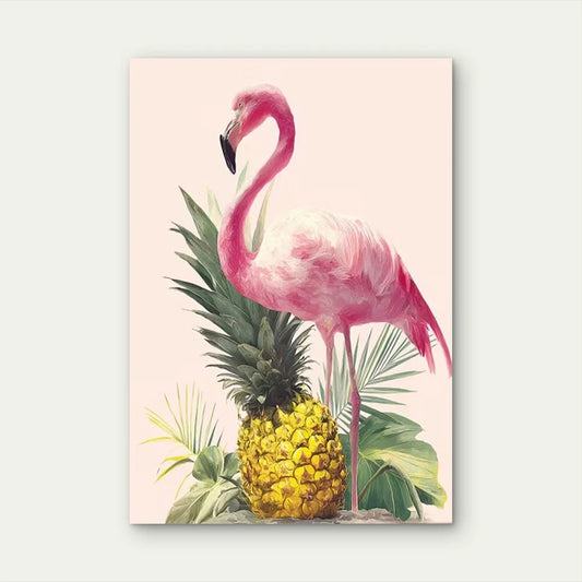 Tropical Pink Flamingo & Pineapple 60x90cm Metal Print Ready to Hang