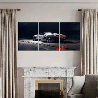 3pcs Modern Vehicle White Sports Car Wall Art Set Canvas Framed 50x70cm - High Quality Print 100% Australian Made Wall Canvas Ready to Hang