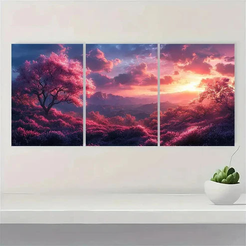 3pcs Purple and Pink Magical B Wall Art Set Canvas Unframed - High Quality Print 100% Australian Made Wall Canvas - Bella Home Decor