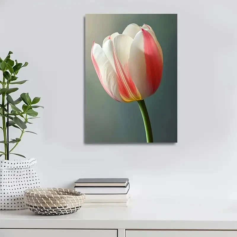 Stunning White & Pink Tulip Design Painting 40x60cm Metal Print Ready to Hang - Bella Home Decor