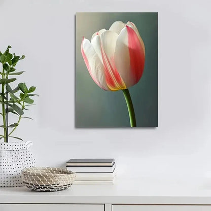 Stunning White & Pink Tulip Design Painting 40x60cm Metal Print Ready to Hang - Bella Home Decor