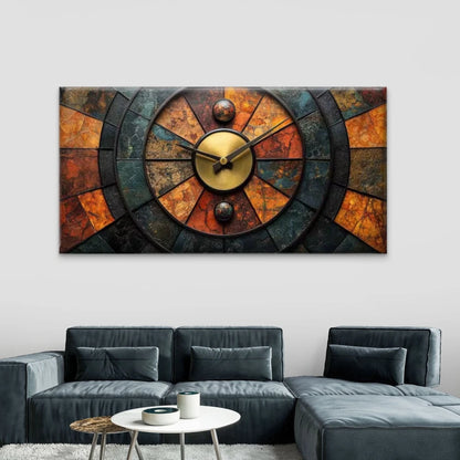 Mosaic Slate Wall Clock Wall Art Canvas Office Home Room Framed 120x60cm - Bella Home Decor