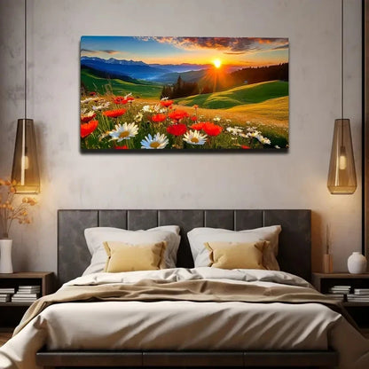 Vibrant Sunset Mountain Wall Art Canvas Office Home Room Framed 120x60cm
