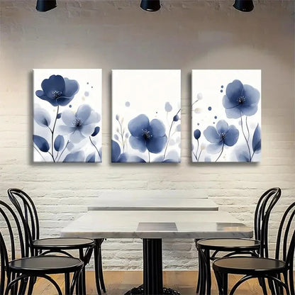 3pcs Elegant Blue Flower Botanical Metal Print Ready to Hang Art - Bella Home Decor