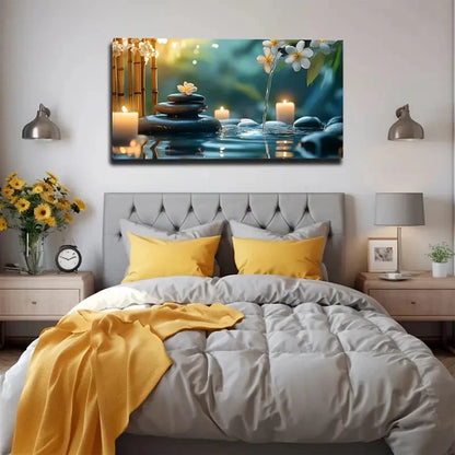 Serene Spa Landscape Stone Wall Art canvas office home room framed 120x60cm