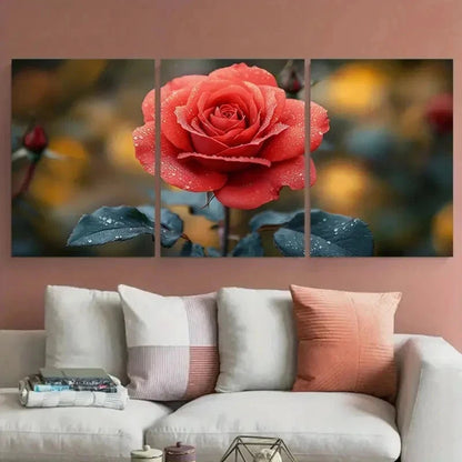 3pcs Elegant Red Rose Floral Décor Perfect Wall Art Set Canvas Framed 60x90cm - High Quality Print 100% Australian Made Wall Canvas Ready to Hang