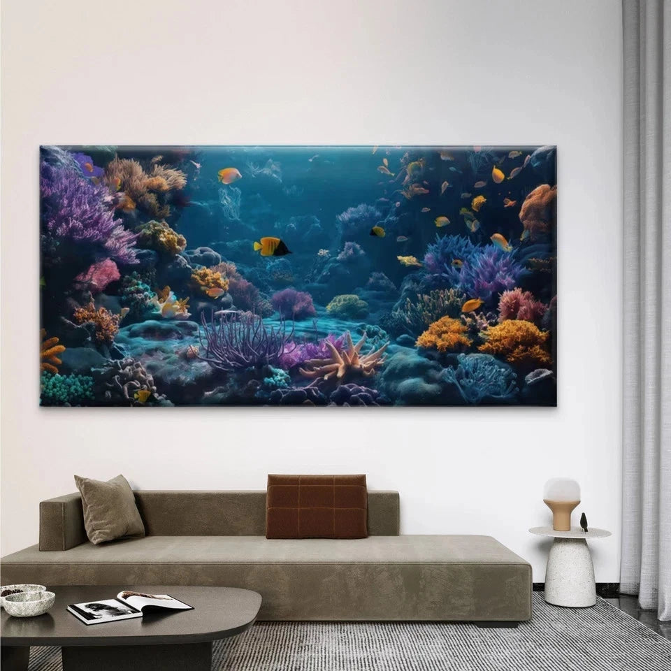 Underwater Coral Reef Wall Art Canvas Office Home Room Framed 120x60cm