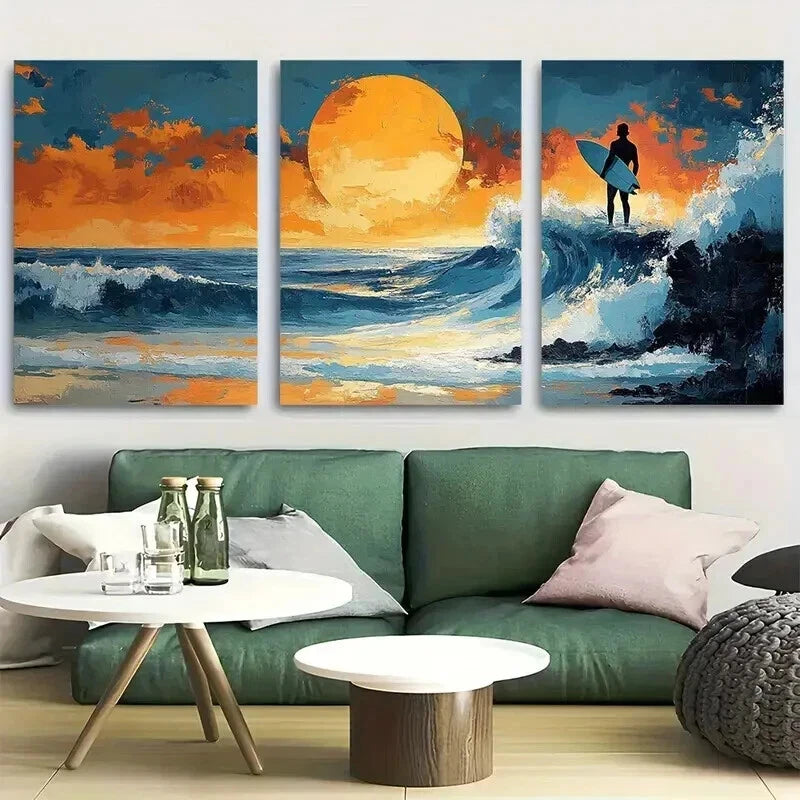 3pcs Watching Waves On Beach Vibrant Perfect Wall Art Set Canvas Framed 50x70cm - High Quality Print 100% Australian Made Wall Canvas Ready to Hang - Bella Home Decor