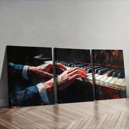 3pcs Piano Hand Close-Up Painting Dark Alone Wall Art Set Canvas Unframed - High Quality Print 100% Australian Made Wall Canvas