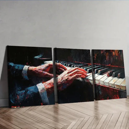 3pcs Piano Hand Close-Up Painting Dark Alone Wall Art Set Canvas Unframed - High Quality Print 100% Australian Made Wall Canvas