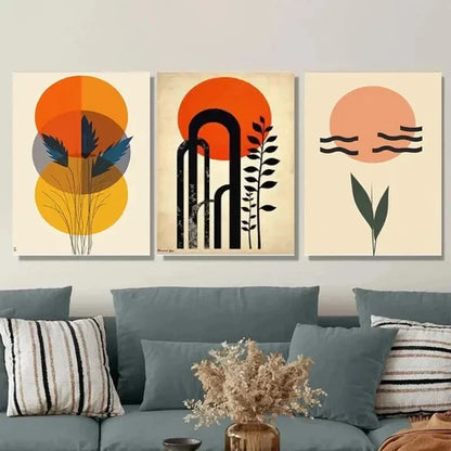 3pcs Vibrant Orange and Black Geometric Abstract  Wall Art Set Canvas Unframed - High Quality Print 100% Australian Made Wall Canvas