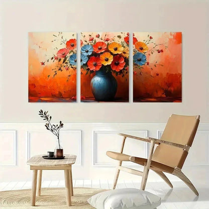 3pcs Vase Flower Abstract Colorful Perfect Wall Art Set Canvas Framed 50x70cm - High Quality Print 100% Australian Made Wall Canvas Ready to Hang - Bella Home Decor