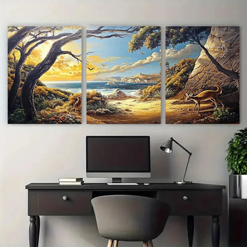 3pcs Vibrant Australian Landscape with Kangaroo  Wall Art Set Canvas Framed 60x90cm - High Quality Print 100% Australian Made Wall Canvas Ready to Hang - Bella Home Decor