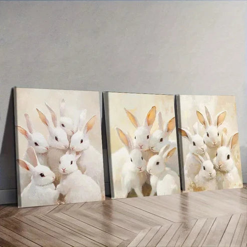 3 PCS White Rabbits Canvas Adorable Animals Wall Art Set Canvas Unframed - High Quality Print 100% Australian Made Wall Canvas