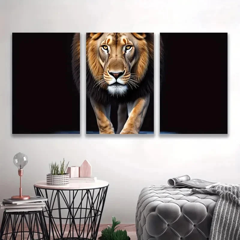 3pcs Vibrant Majestic Lion in Motion   Wall Art Set Canvas Framed 60x90cm - High Quality Print 100% Australian Made Wall Canvas Ready to Hang