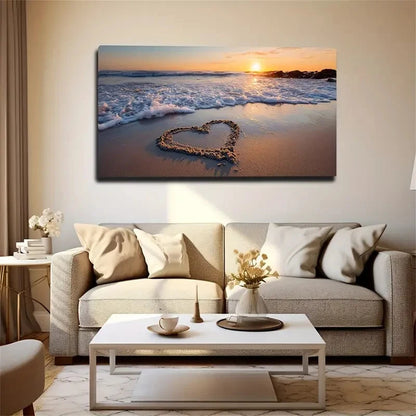 Shaped Beach Scene With Sunset Wall Art Canvas Office Home Room Framed 120x60cm