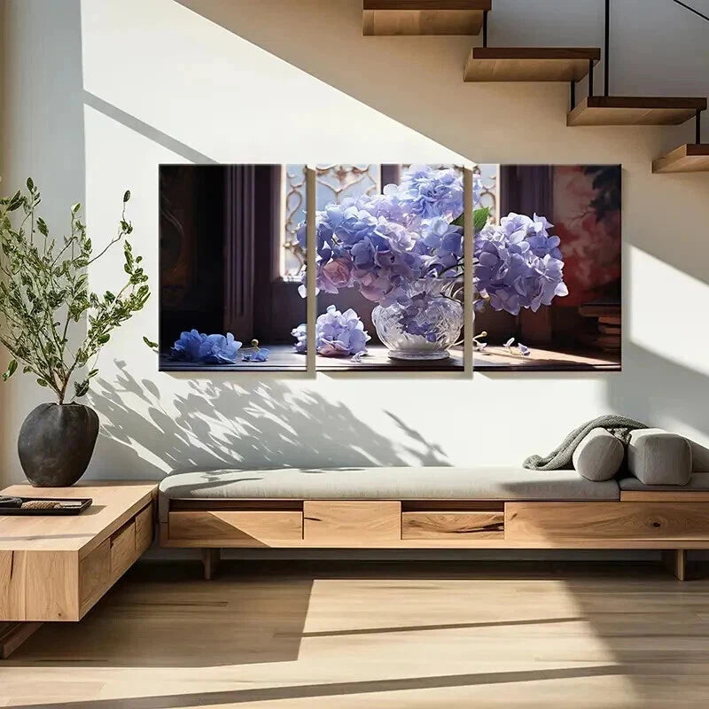 3pcs Vase Purple Flowers Hydrangeas Wall Art Set Canvas Framed 40x60cm - High Quality Print 100% Australian Made Wall Canvas Ready to Hang - Bella Home Decor