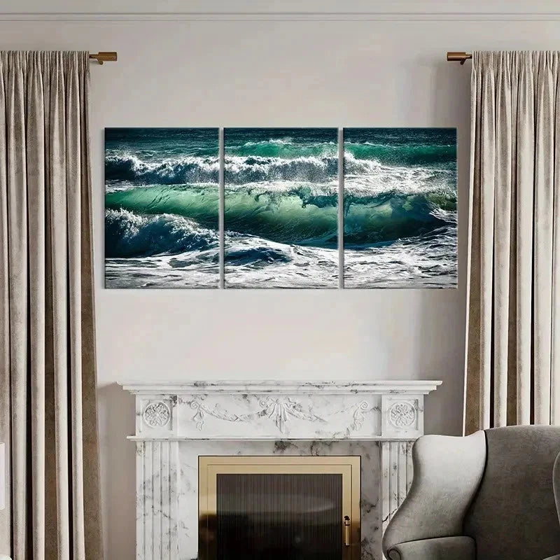 3pcs Ocean Spectacular Waves Modern Wall Art Set Canvas Framed 60x90cm - High Quality Print 100% Australian Made Wall Canvas Ready to Hang