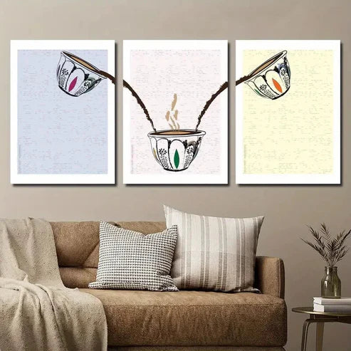 3pcs Colorful Coffee Cup Wall Art Set Canvas Unframed - High Quality Print 100% Australian Made Wall Canvas - Bella Home Decor
